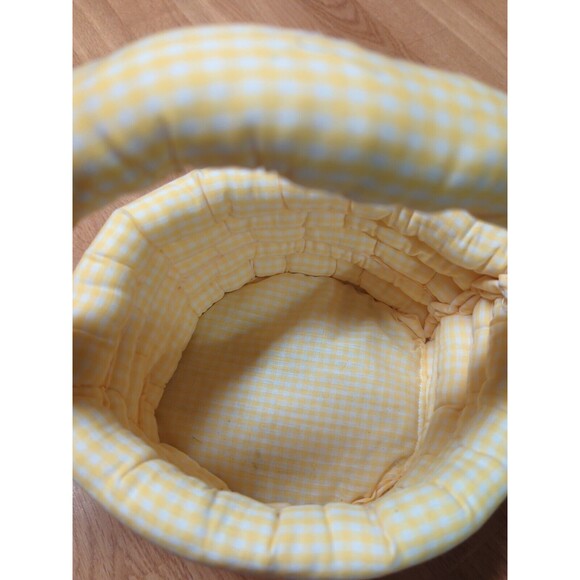 Easter Basket Hand Made Fabric Yellow White Gingham Vintage Soft Plush Handle - Picture 4 of 8